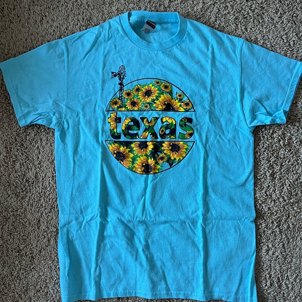 Blue “Texas” shirt with sunflowers